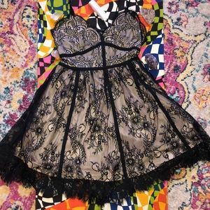 Nasty Gal nude dress with black lace